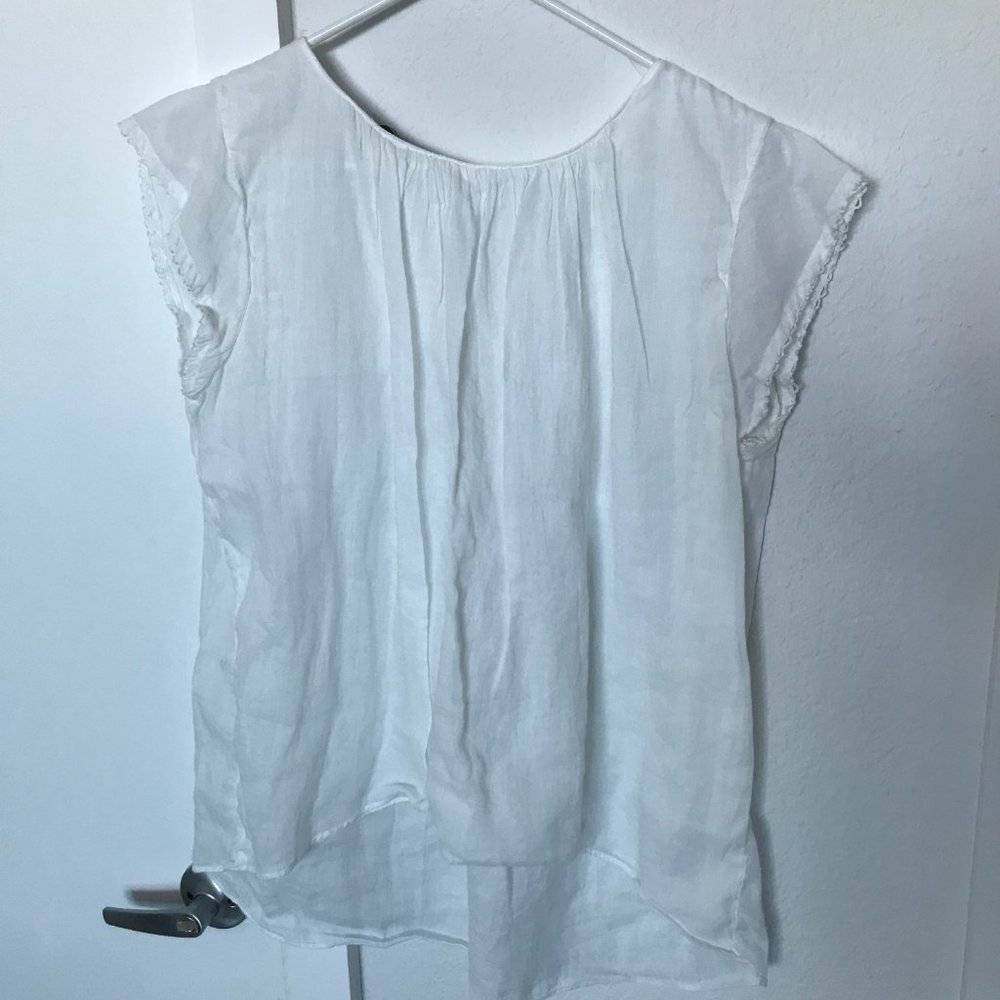 ZARA Cotton voile top Size L White short sleeve